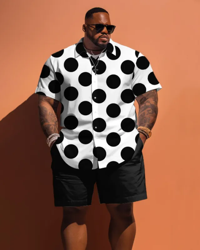 Men's Plus Size Black And White Polka Dot Print Short Sleeve Shirt Shorts Set sold by Biggmans