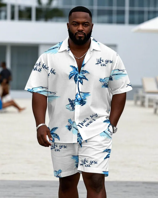 Men's Plus Size Hawaiian Happy Vacation Short Sleeve Shirt Shorts Suit sold by Biggmans