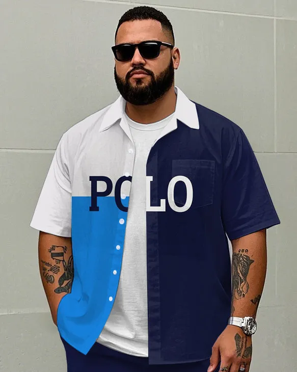 Men's Big Size Casual Modern Fashion POLO Letter Color Block Printed Short Sleeve Shirt Shorts Set sold by Biggmans product image thumbnail 2