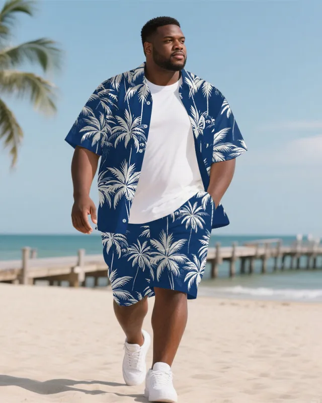 Big Men's Coconut Trees Paint Hawaiian Theme 2-Piece Short Sleeve Shirt Shorts Suit sold by Biggmans