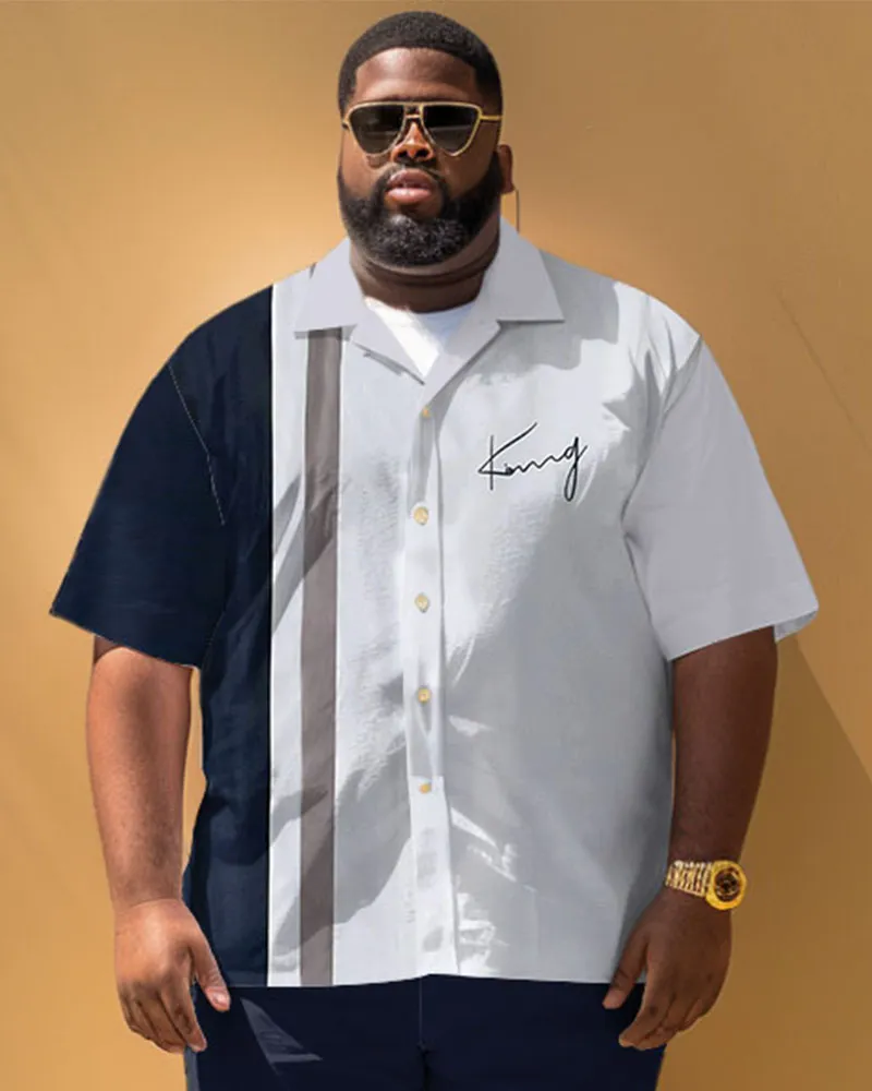 Men's Big & Tall Casual Simple Striped Print Short Sleeve Shirt Shorts Set sold by Biggmans product image thumbnail 3