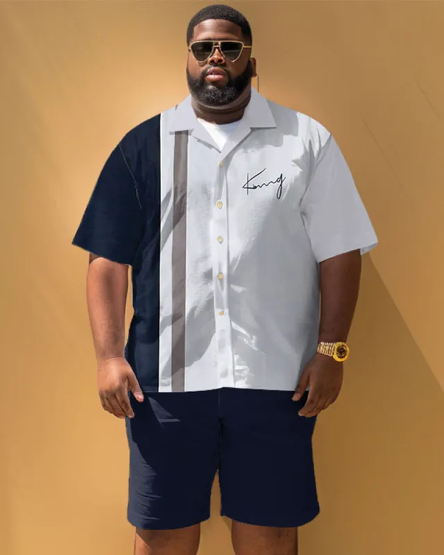 Men's Big & Tall Casual Simple Striped Print Short Sleeve Shirt Shorts Set sold by Biggmans