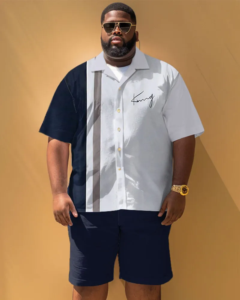 Men's Big & Tall Casual Simple Striped Print Short Sleeve Shirt Shorts Set sold by Biggmans