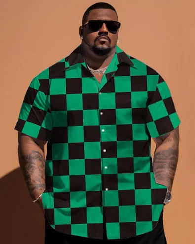 Men's Big & Tall Green Plaid Print Short Sleeve Shirt Shorts Set sold by Biggmans product image thumbnail 2