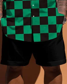 Men's Big & Tall Green Plaid Print Short Sleeve Shirt Shorts Set sold by Biggmans product image thumbnail 3