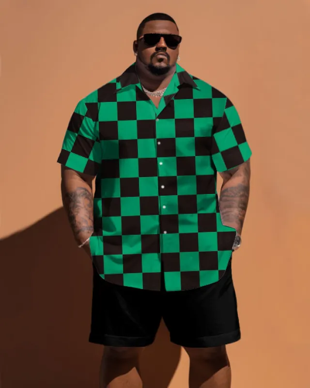 Men's Big & Tall Green Plaid Print Short Sleeve Shirt Shorts Set sold by Biggmans