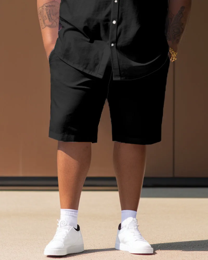 Big Men's Plaid Color Block Stitching Short Sleeve Shirt Shorts Set sold by Biggmans product image thumbnail 3