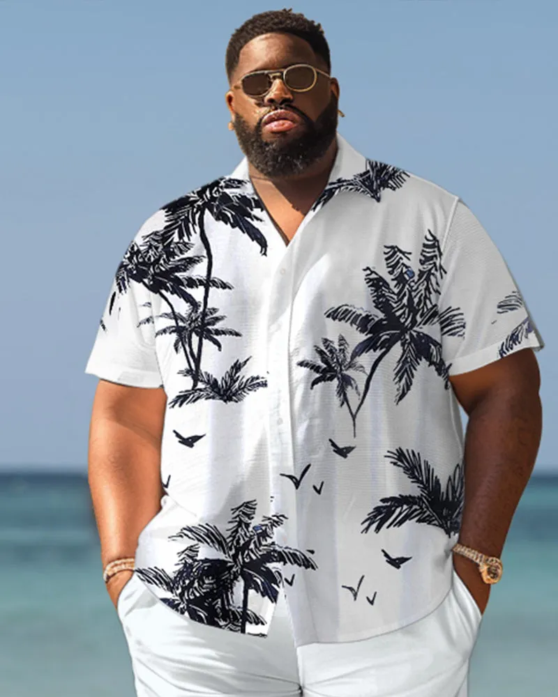 Men's Plus Size Hawaiian Monochrome Plant Print Shirt Shorts Suit sold by Biggmans product image thumbnail 2
