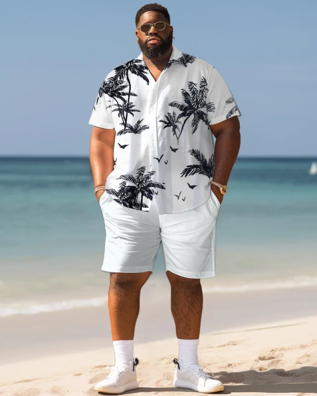 Men's Plus Size Hawaiian Monochrome Plant Print Shirt Shorts Suit sold by Biggmans