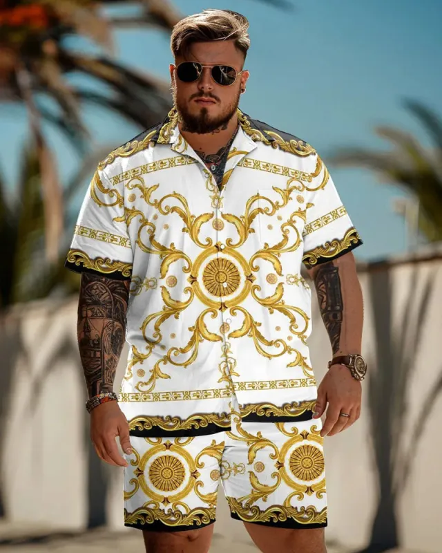 Men's Plus Size Daily Casual Baroque Art Painting Print Shirt Shorts Suit sold by Biggmans