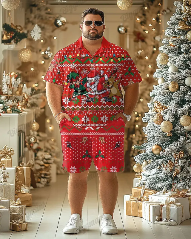 Men's Big & Tall Christmas Red Cartoon Funny Print Short Sleeve Shirt Shorts Set sold by Biggmans