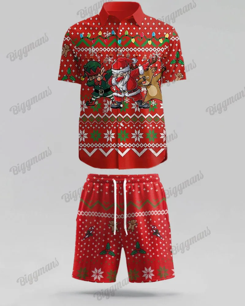 Men's Big & Tall Christmas Red Cartoon Funny Print Short Sleeve Shirt Shorts Set sold by Biggmans product image thumbnail 5