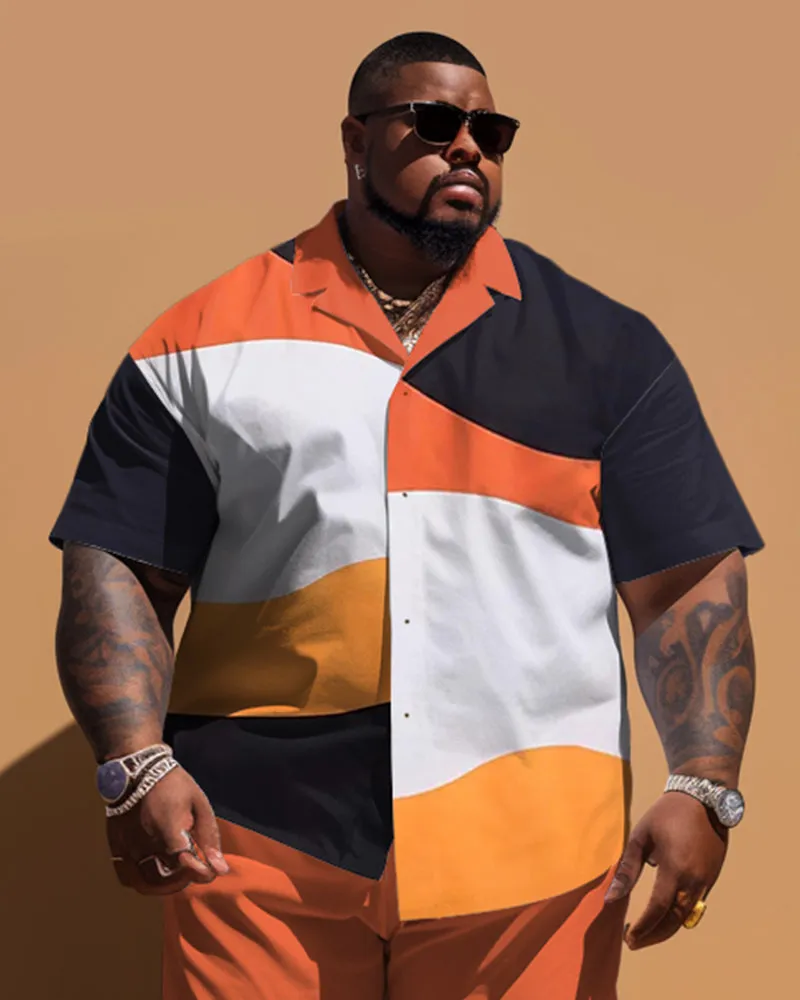 Big Guy's Simple Colorblock Short-sleeved Shirt And Shorts Set sold by Biggmans product image thumbnail 2