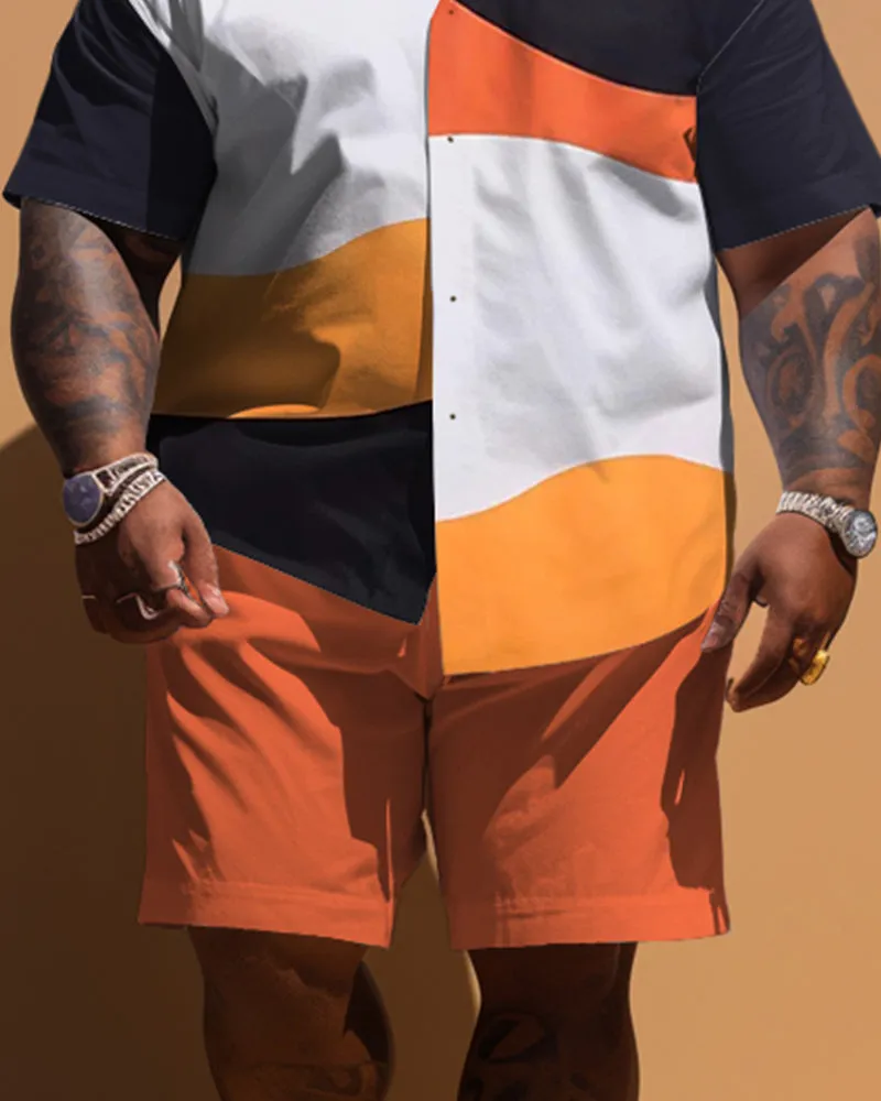Big Guy's Simple Colorblock Short-sleeved Shirt And Shorts Set sold by Biggmans product image thumbnail 3