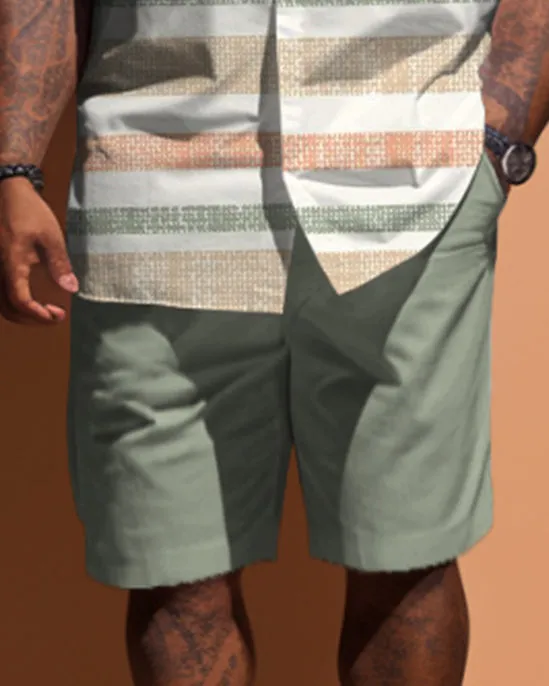 Men's Big & Tall Simple Stripe Patchwork Printed Pocket Short Sleeve Shirt Shorts Set sold by Biggmans product image thumbnail 3