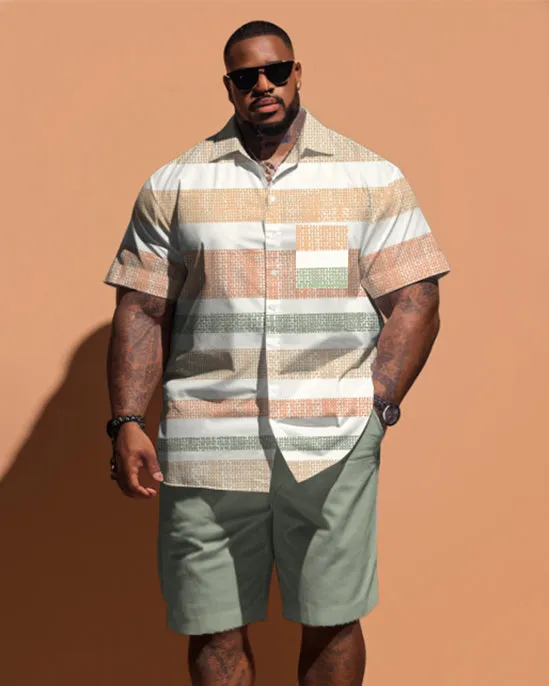 Men's Big & Tall Simple Stripe Patchwork Printed Pocket Short Sleeve Shirt Shorts Set sold by Biggmans