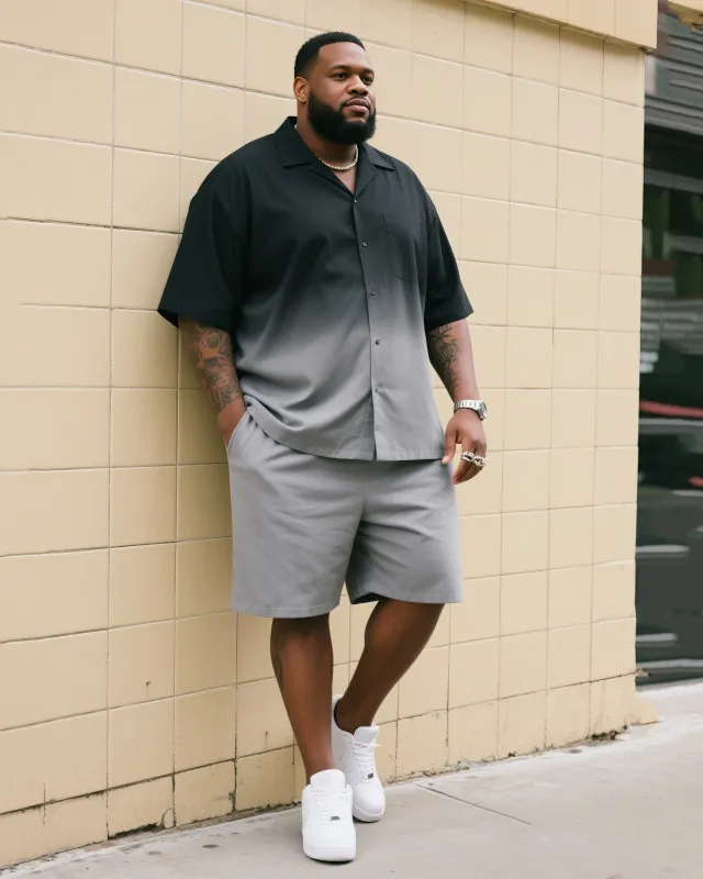 Big Men's Black Gradient Gray Short Sleeve Shirt Shorts Suit sold by Biggmans