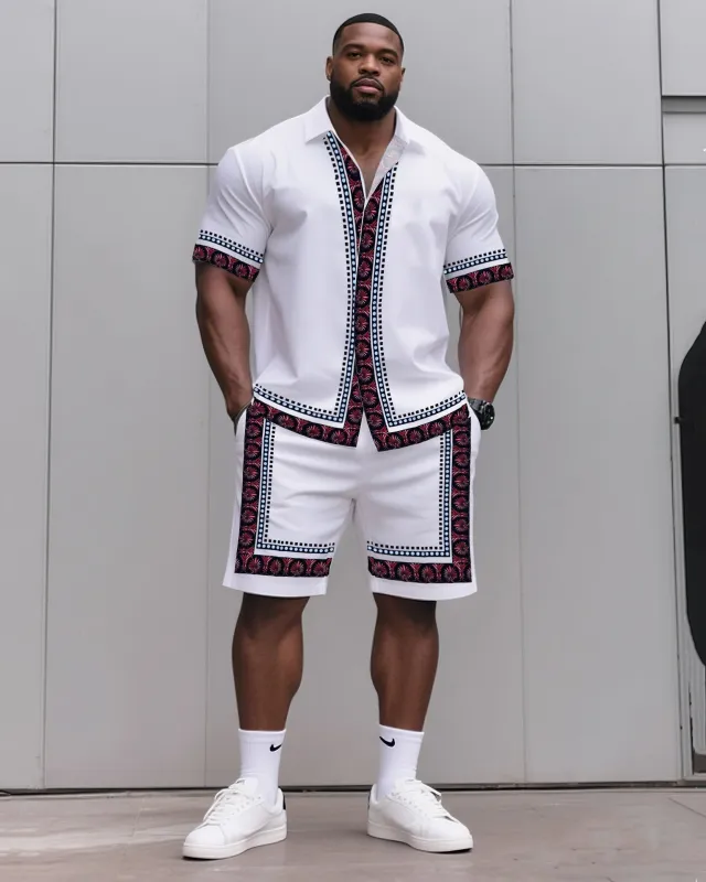 Big & Tall Men's Daily Leisure. Shirt Side Retro Versatile Print Shirt Shorts Suit sold by Biggmans