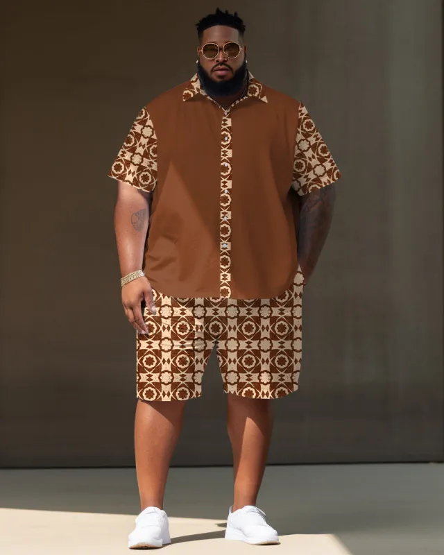 Big Guy's Geometric Pattern Short Sleeve Shirt And Shorts Set sold by Biggmans