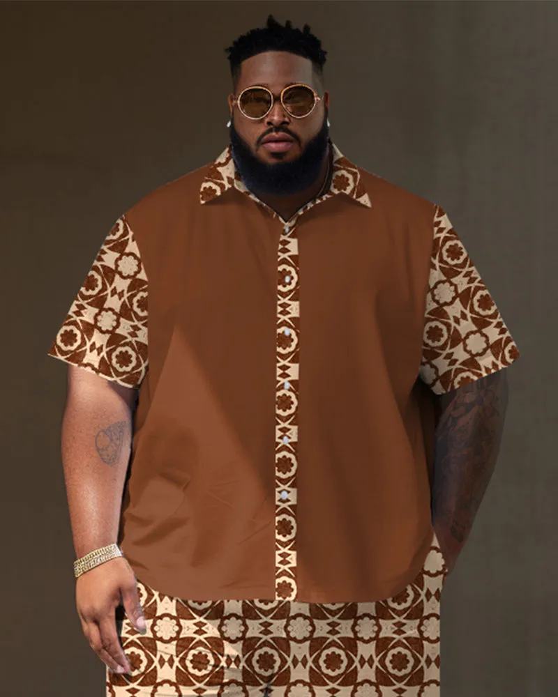 Big Guy's Geometric Pattern Short Sleeve Shirt And Shorts Set sold by Biggmans product image thumbnail 2