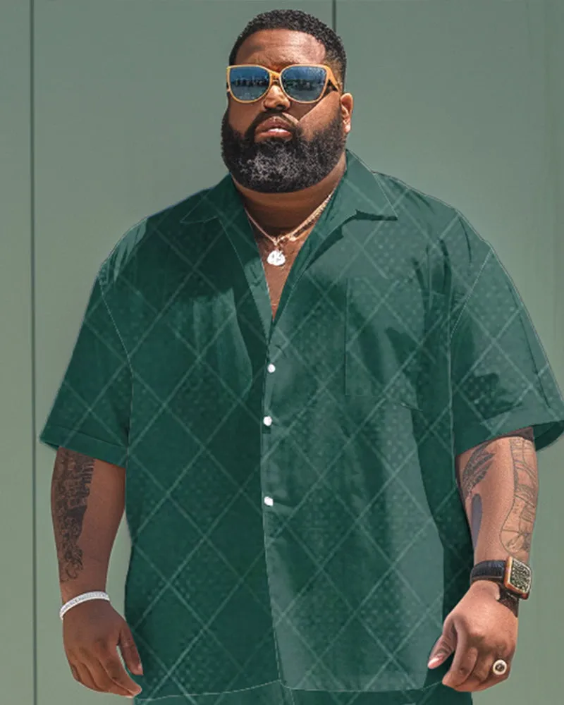 Big & Men's Fabric Texture Green Pattern Short Sleeve Shirt Shorts Set sold by Biggmans product image thumbnail 2