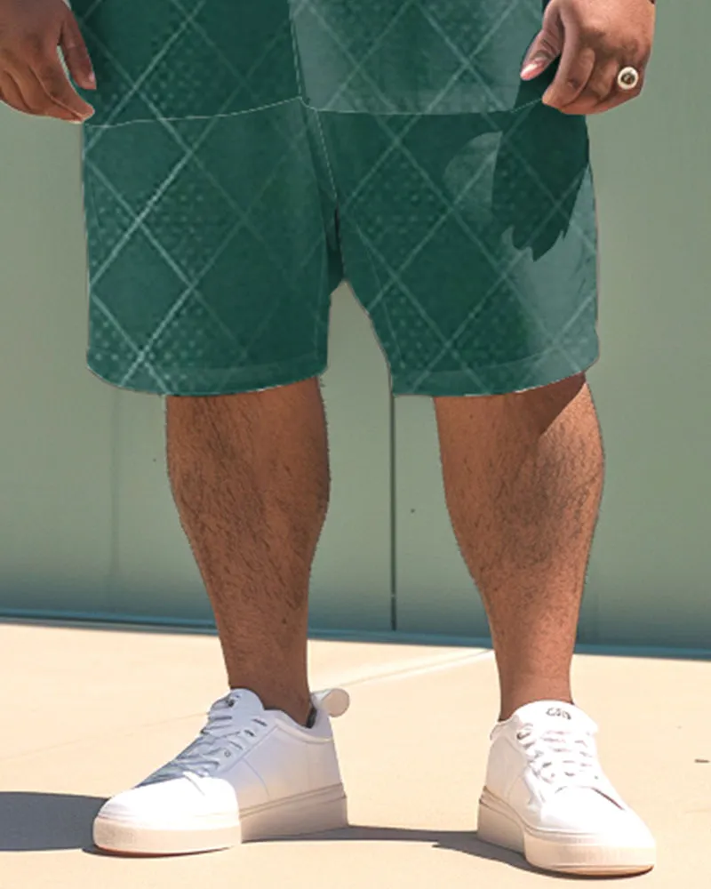 Big & Men's Fabric Texture Green Pattern Short Sleeve Shirt Shorts Set sold by Biggmans product image thumbnail 3