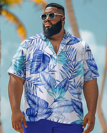Men's Big & Tall Hawaiian Fashion Blue Plant Print Shirt Shorts Set sold by Biggmans product image thumbnail 2