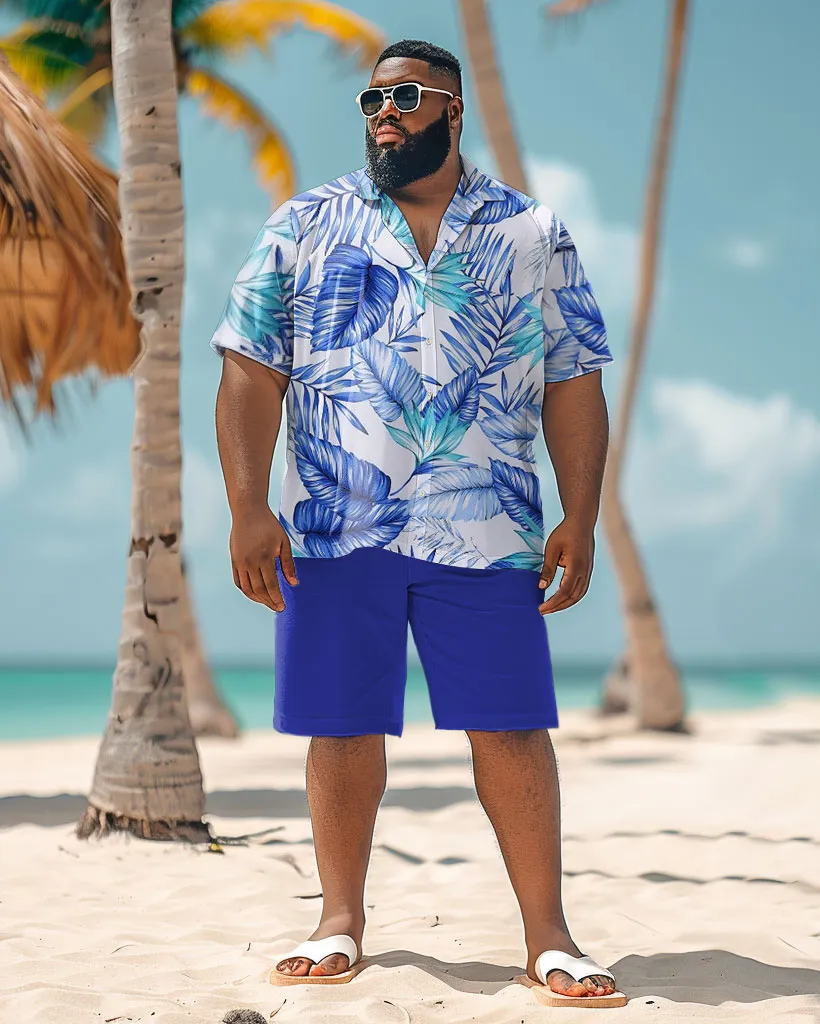 Men's Big & Tall Hawaiian Fashion Blue Plant Print Shirt Shorts Set sold by Biggmans