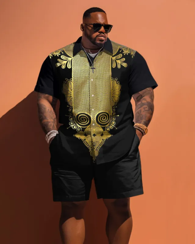 Big Men's Ethnic Pattern Printed Short Sleeve Shirt And Shorts Set sold by Biggmans
