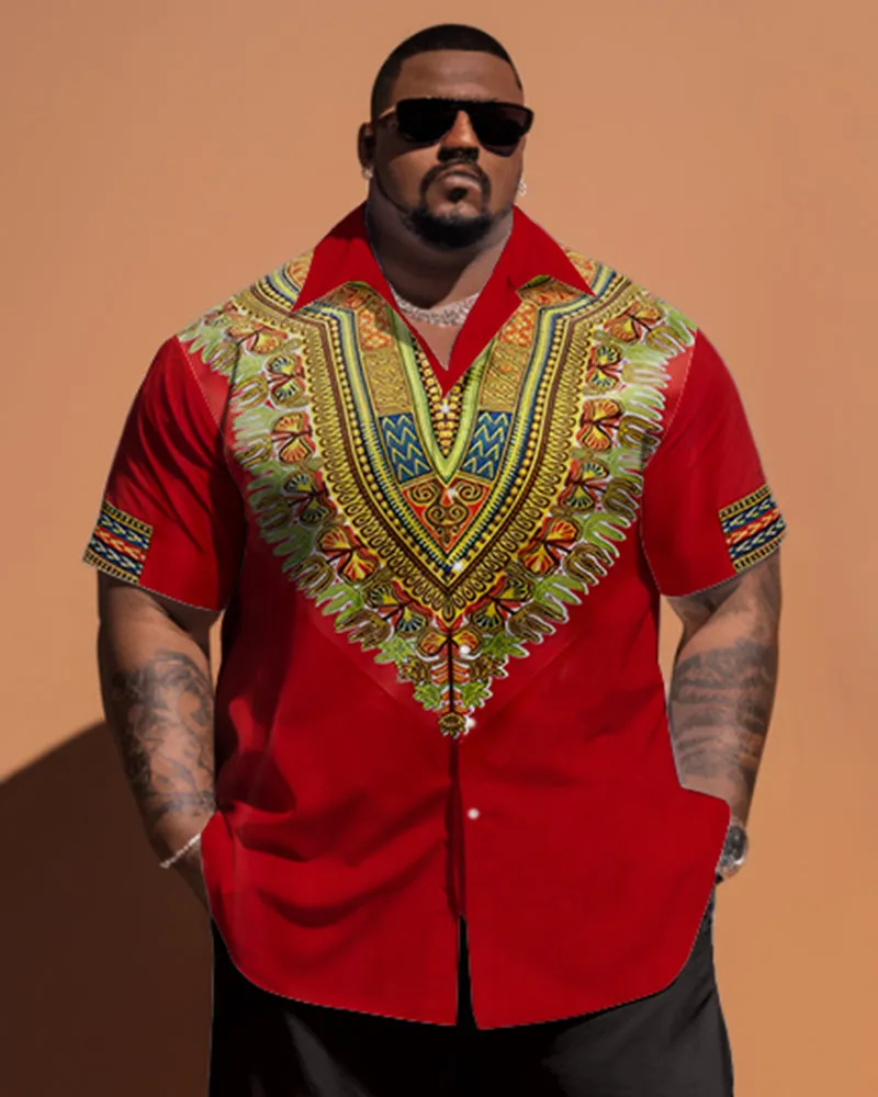 Big Men's Ethnic Pattern Short Sleeve Shirt And Shorts Set sold by Biggmans product image thumbnail 2