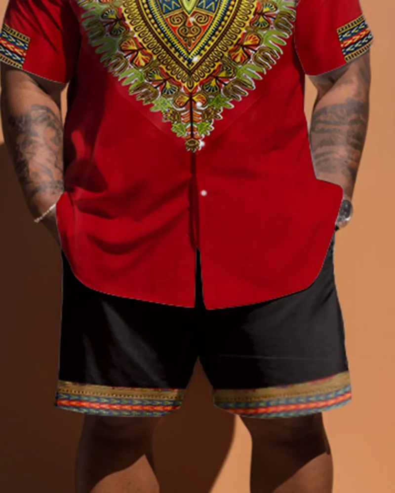 Big Men's Ethnic Pattern Short Sleeve Shirt And Shorts Set sold by Biggmans product image thumbnail 3