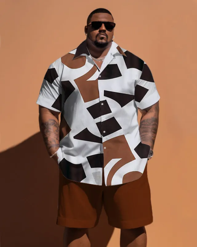Big & Tall Guy'd Simple Geometric Pattern Short Sleeve Shirt Shorts Set sold by Biggmans