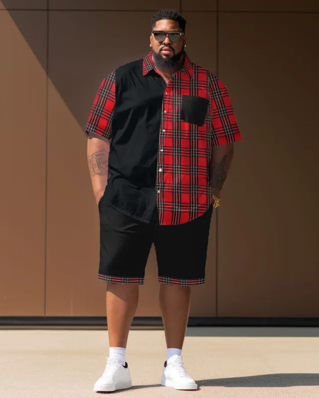 Big Men's Plaid Button Down Short Sleeve Shirt and Shorts Set sold by Biggmans