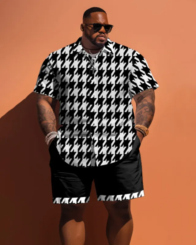Big Guys Classic Houndstooth Pattern Short Sleeve Shirt Shorts Set sold by Biggmans