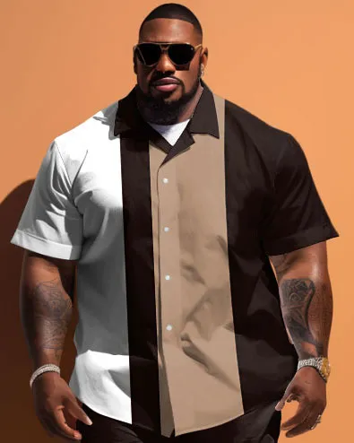 Big Guys Simple Striped Colorblock Printed Short Sleeve Shirt And Shorts Set sold by Biggmans product image thumbnail 2