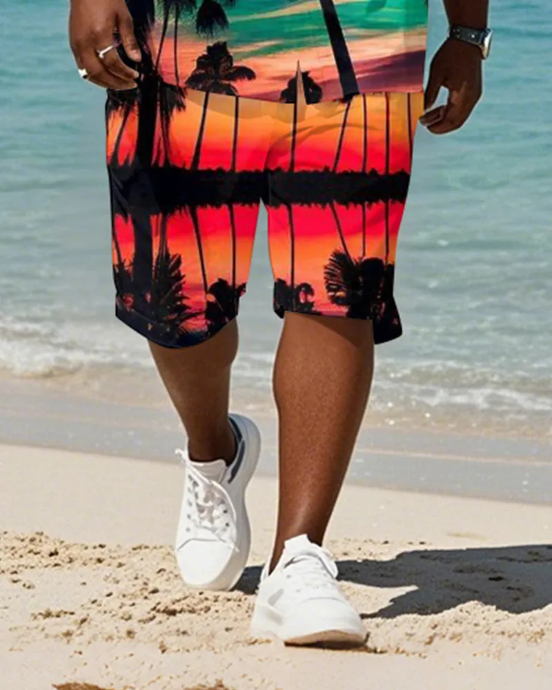 Men's Plus Size Hawaiian Rose Red Gradient Coconut Tree Print Shirt Shorts Suit sold by Biggmans product image thumbnail 3