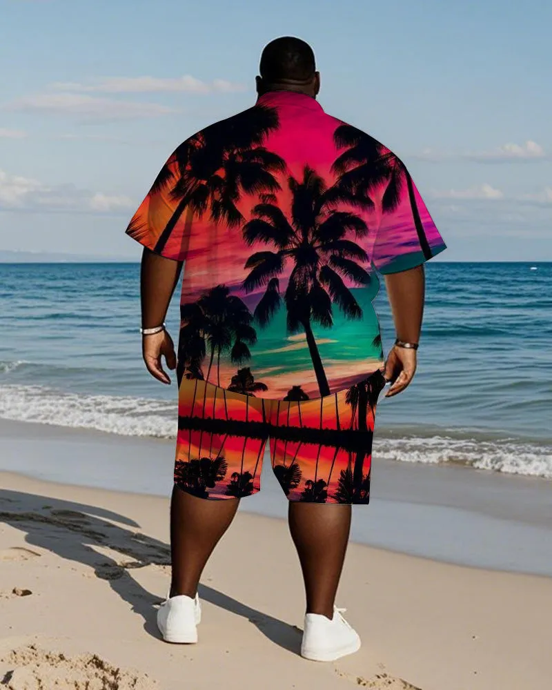 Men's Plus Size Hawaiian Rose Red Gradient Coconut Tree Print Shirt Shorts Suit sold by Biggmans product image thumbnail 4