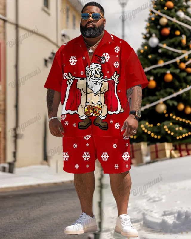 Big Guy’s Funny Santa Claus Snowflake Short Sleeve Shirt Shorts Set sold by Biggmans