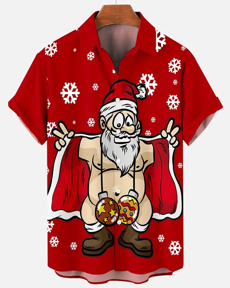 Big Guy’s Funny Santa Claus Snowflake Short Sleeve Shirt Shorts Set sold by Biggmans product image thumbnail 2