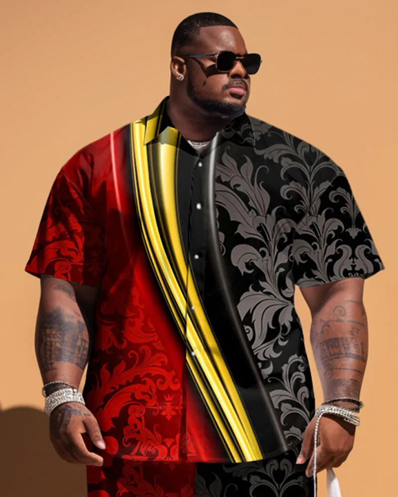 Big Guy's Retro Colorblock Pattern Short Sleeve Shirt Shorts Set sold by Biggmans product image thumbnail 2