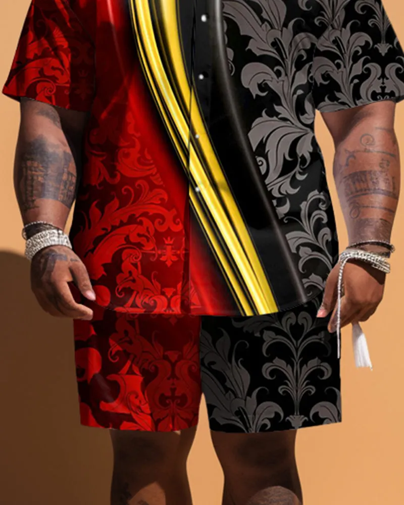 Big Guy's Retro Colorblock Pattern Short Sleeve Shirt Shorts Set sold by Biggmans product image thumbnail 3