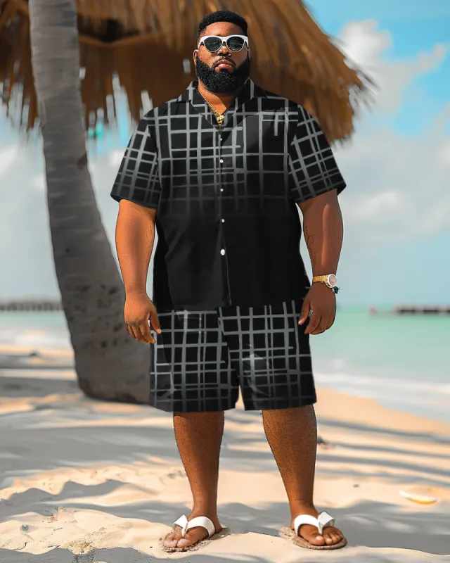Big and Tall Men's Hawaiian Gradient Print Shirt Shorts Set sold by Biggmans