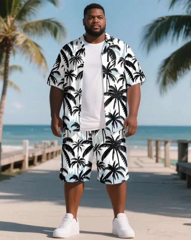 Men's Big & Tall Coconut Trees Hawaiian Style 2-Piece Short Sleeve Shirt Shorts Suits made by Biggmans