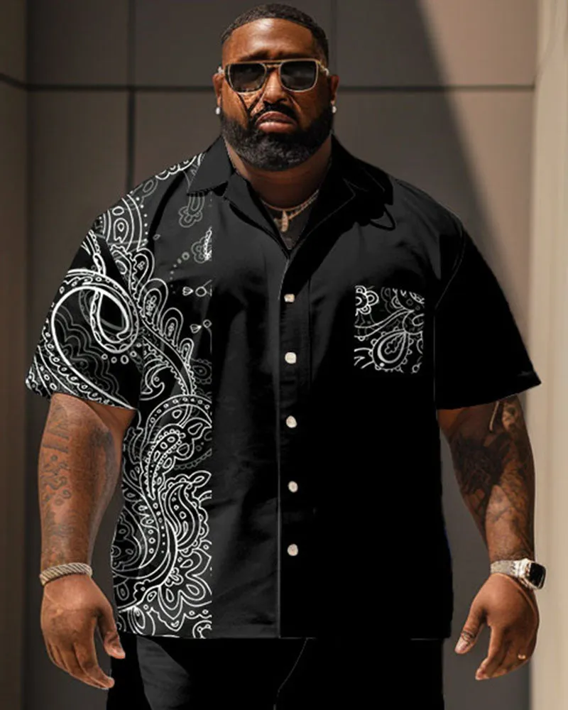 Big Men's Casual Vacation Vintage Paisley Print Pocket Shirt Shorts Set sold by Biggmans product image thumbnail 2