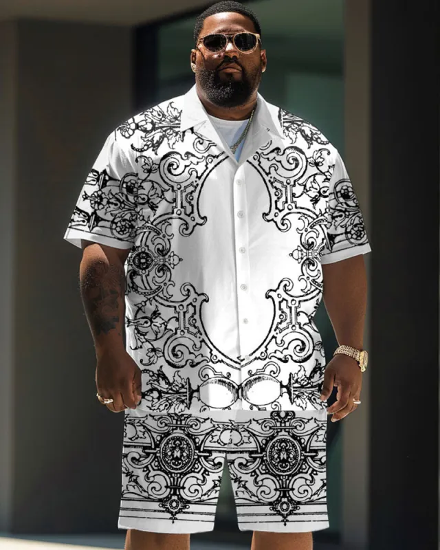 Big Men's Daily Casual Baroque Art Painting Print Shirt Shorts Set sold by Biggmans