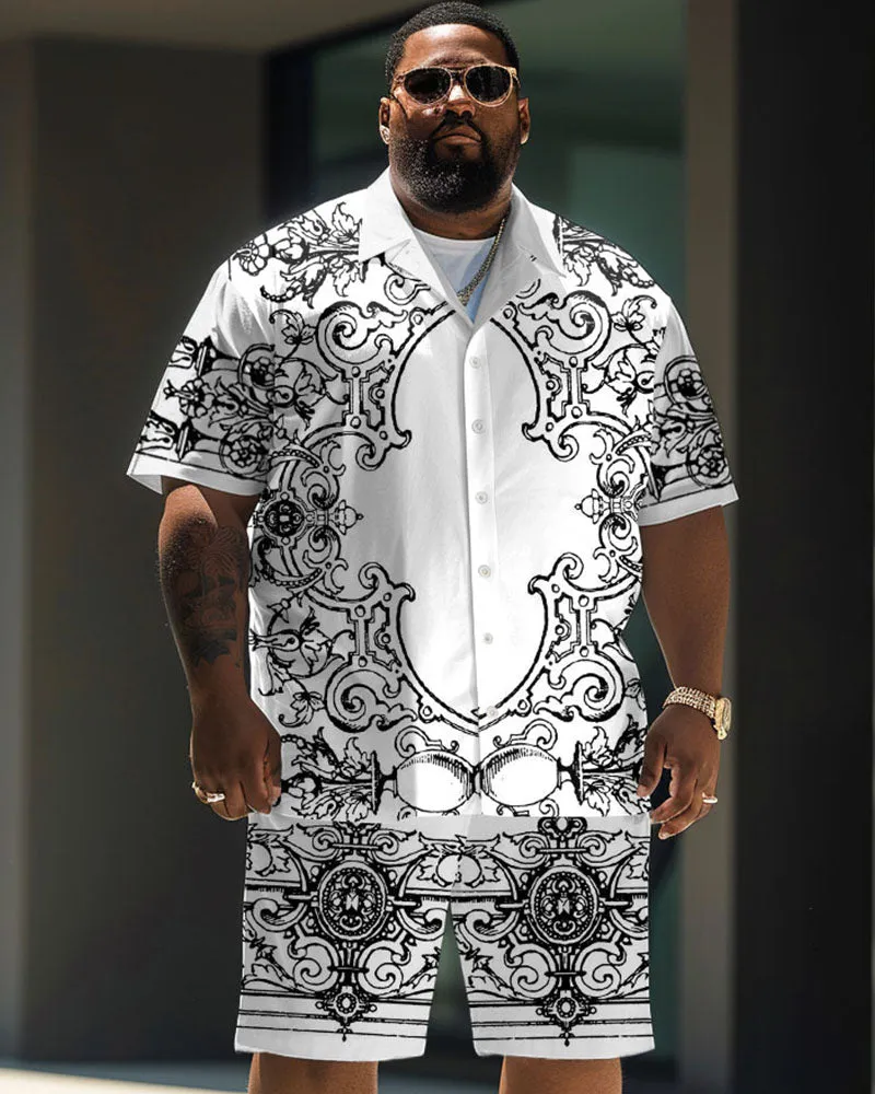 Big Men's Daily Casual Baroque Art Painting Print Shirt Shorts Set sold by Biggmans