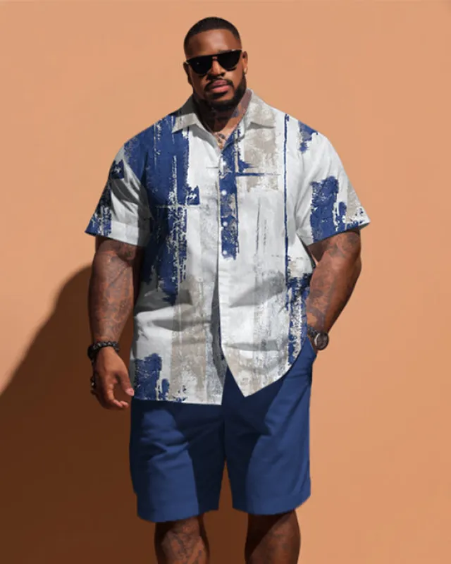 Big Man Simple Art Stroke Pattern Short Sleeve Shirt Shorts Set sold by Biggmans