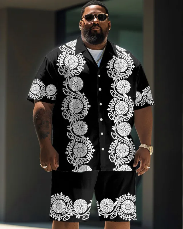 Big Men's Daily Casual Black Baroque Art Painting Print Shirt Shorts Set sold by Biggmans