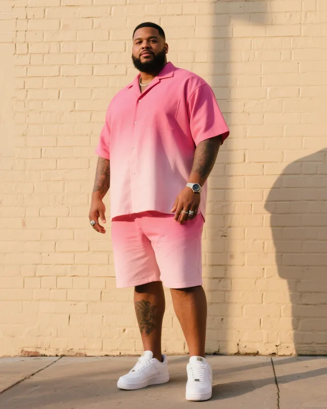 Big Men's Summer Essential Pink Gradient Short Sleeve Shirt Shorts Suit sold by Biggmans
