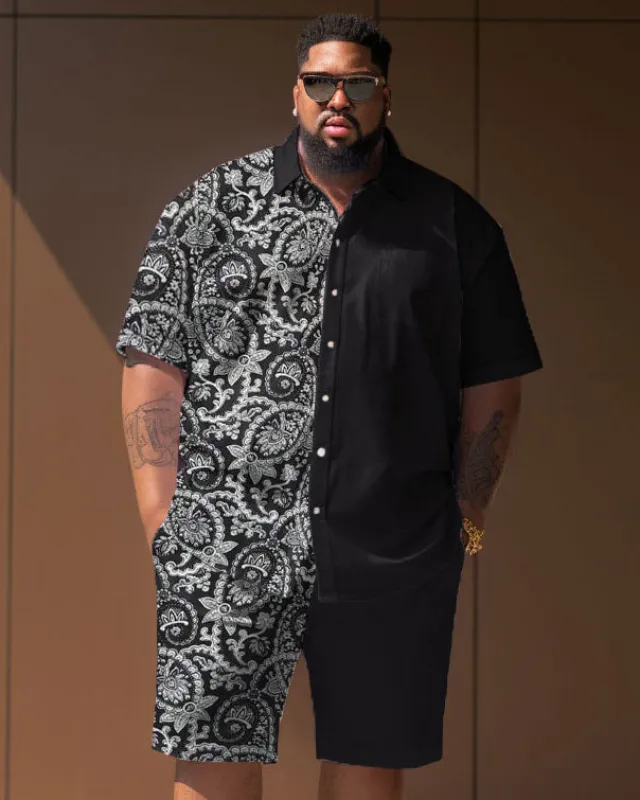 Big Men Casual Vacation Retro Pattern Short Sleeve Shirt Shorts Set sold by Biggmans
